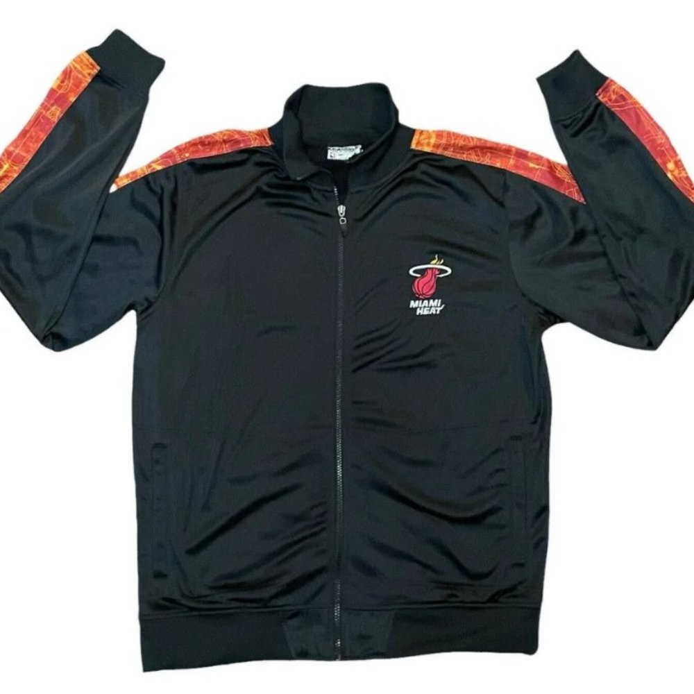 LIKE NEW Boys Sz Large 14/16 Black NBA MIAMI HEAT Full Zip Jacket Front Pockets